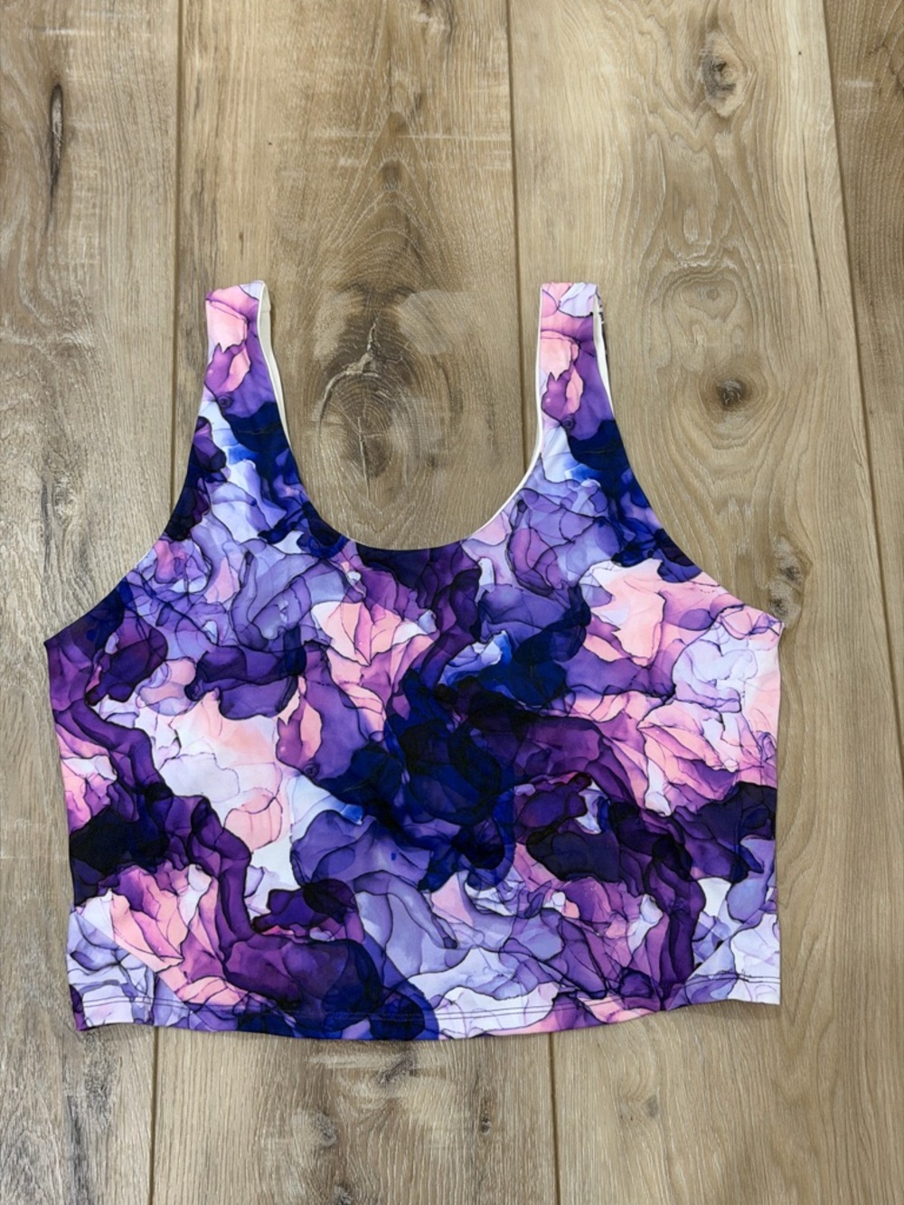Purple & Pink Abstract Print Crop Athletic Tank Top